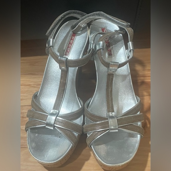 Prada Strappy Metallic Wedges Size 37.5 - Picture 3 of 16